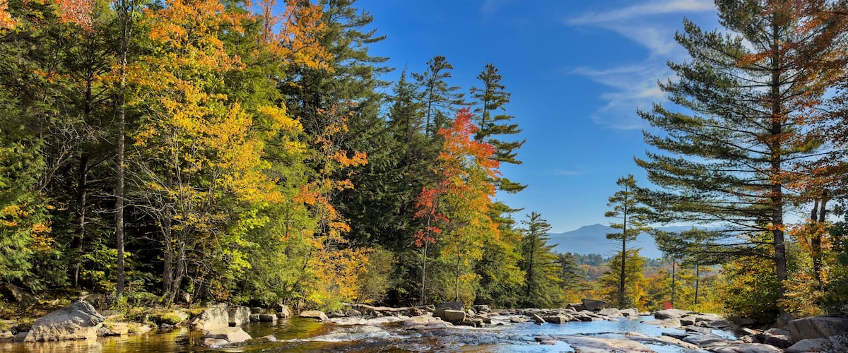 Water flowing towards Jackson upper falls in the White Mountains, Jackson, New Hampshire