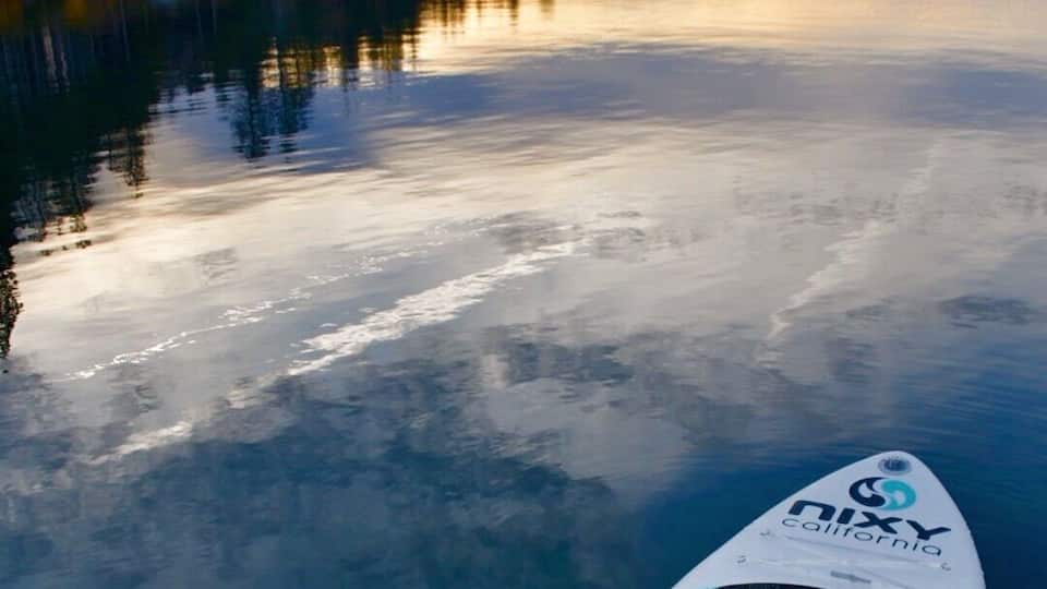 Beautiful sunrise paddle session in cold Lake Tahoe