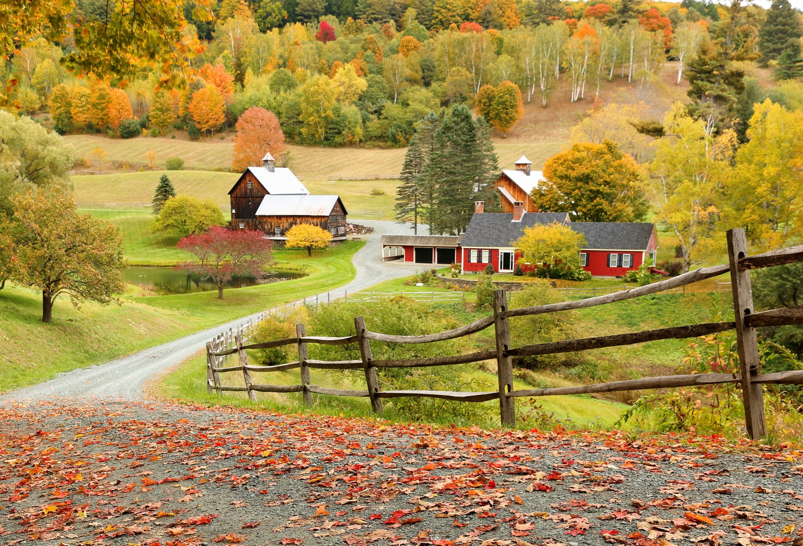 Overlooking a peaceful New England Farm in the autumn, Woodstock, Vermont, USA; Shutterstock ID 498596326; Purchase Order: -
