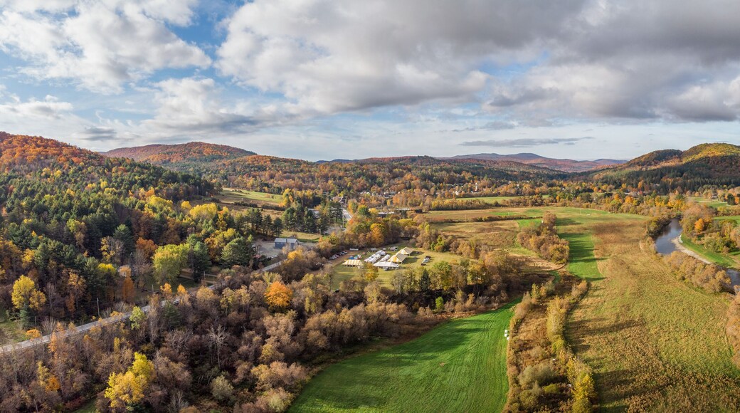 Autumn view of Woodstock Vermont area farms and Ottauquechee River