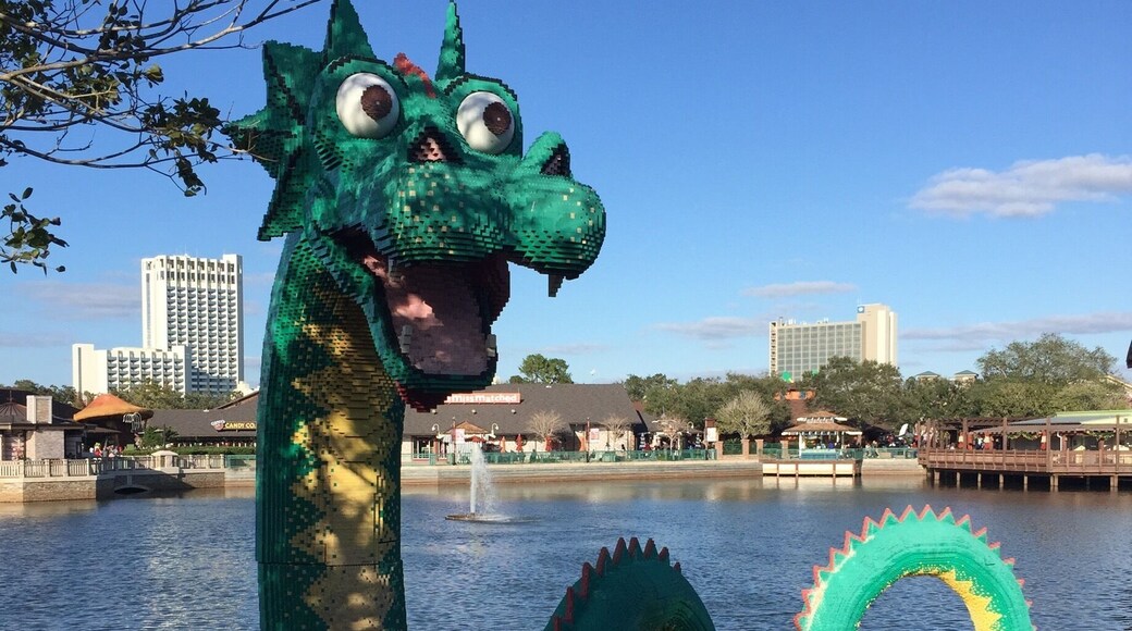 The lego store in Disney Springs has some cool mega lego structures including this sea dragon; great place to get a break from the amusement parks, so some souvenir shopping and dining. #disney #disneyworld #orlando #disneysprings #lifeatexpedia