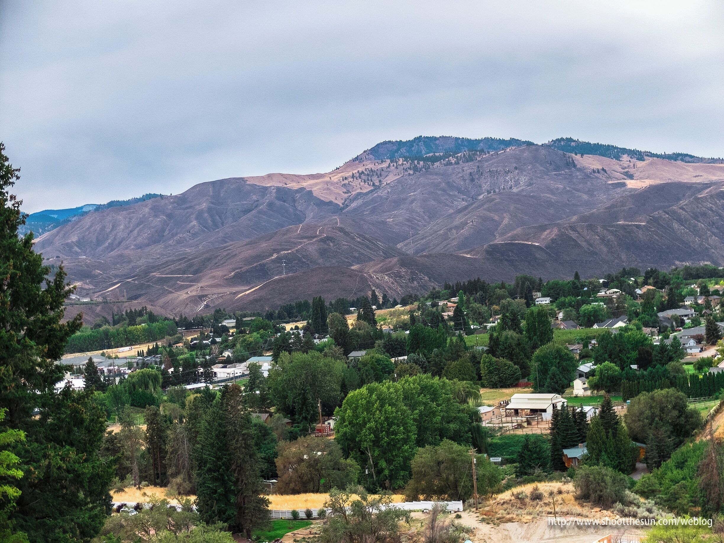 View from the Ohme Gardens across the city of Wenatchee to the dry foothills of the North Cascades.

Most of what you see was charred during one of this year's wildfires.