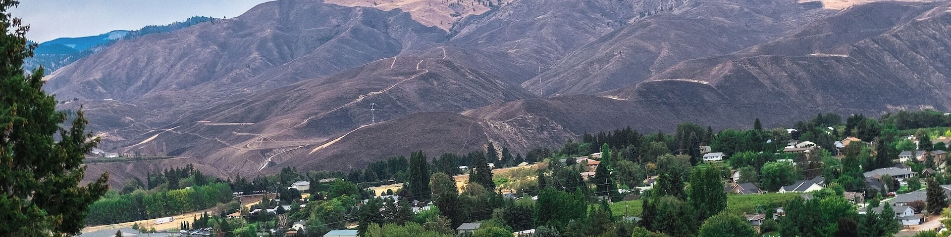 View from the Ohme Gardens across the city of Wenatchee to the dry foothills of the North Cascades.
Most of what you see was charred during one of this year's wildfires.