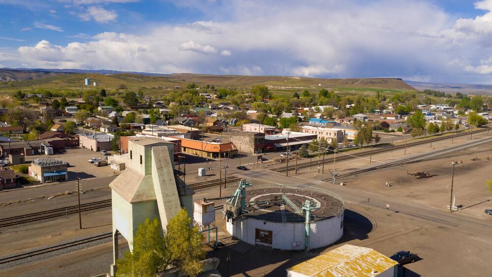 aerial View Grain Elevator Downtown Glenns Ferry Idaho USA