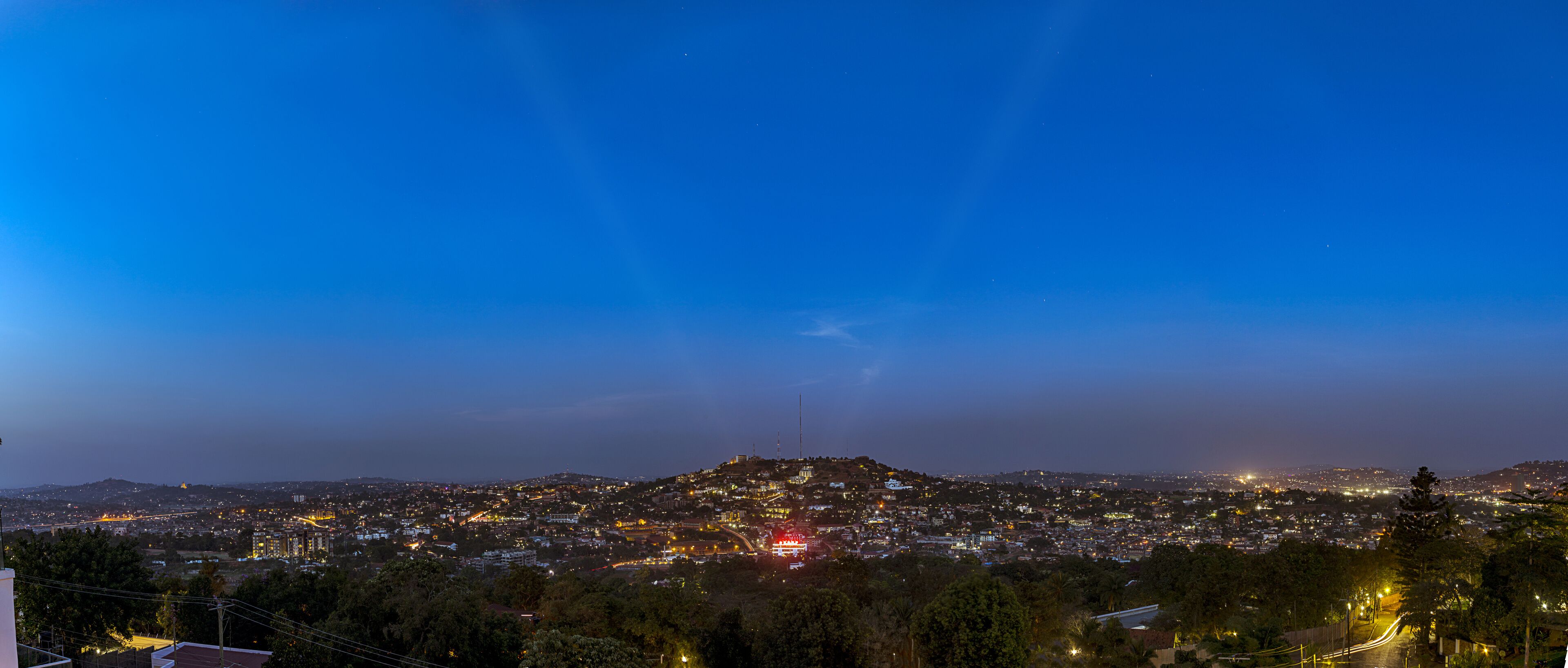 Elongated Views of Kampala as seen from Kololo hill at dusk