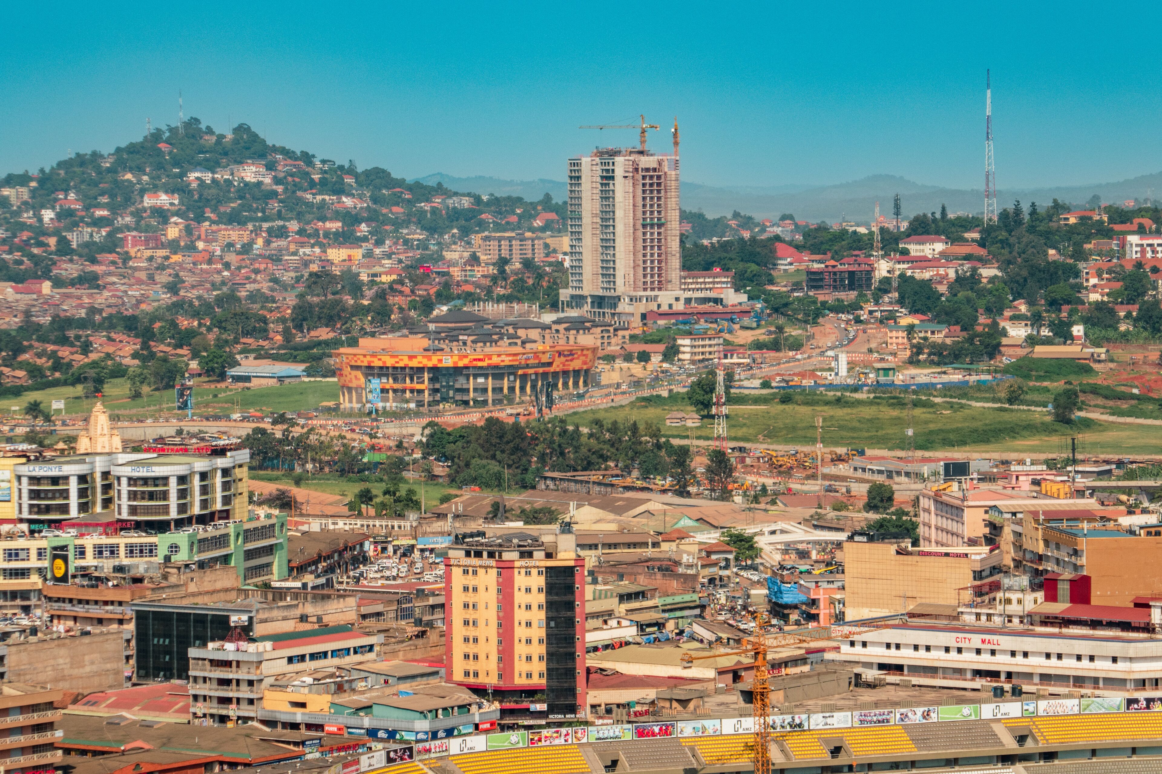 Hihg angel view of Kampala City seen from Gaddaffi National Mosque in Uganda