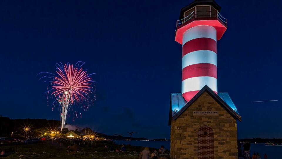 Fireworks display in Grafton Illinois along the Illinois Riverfront.