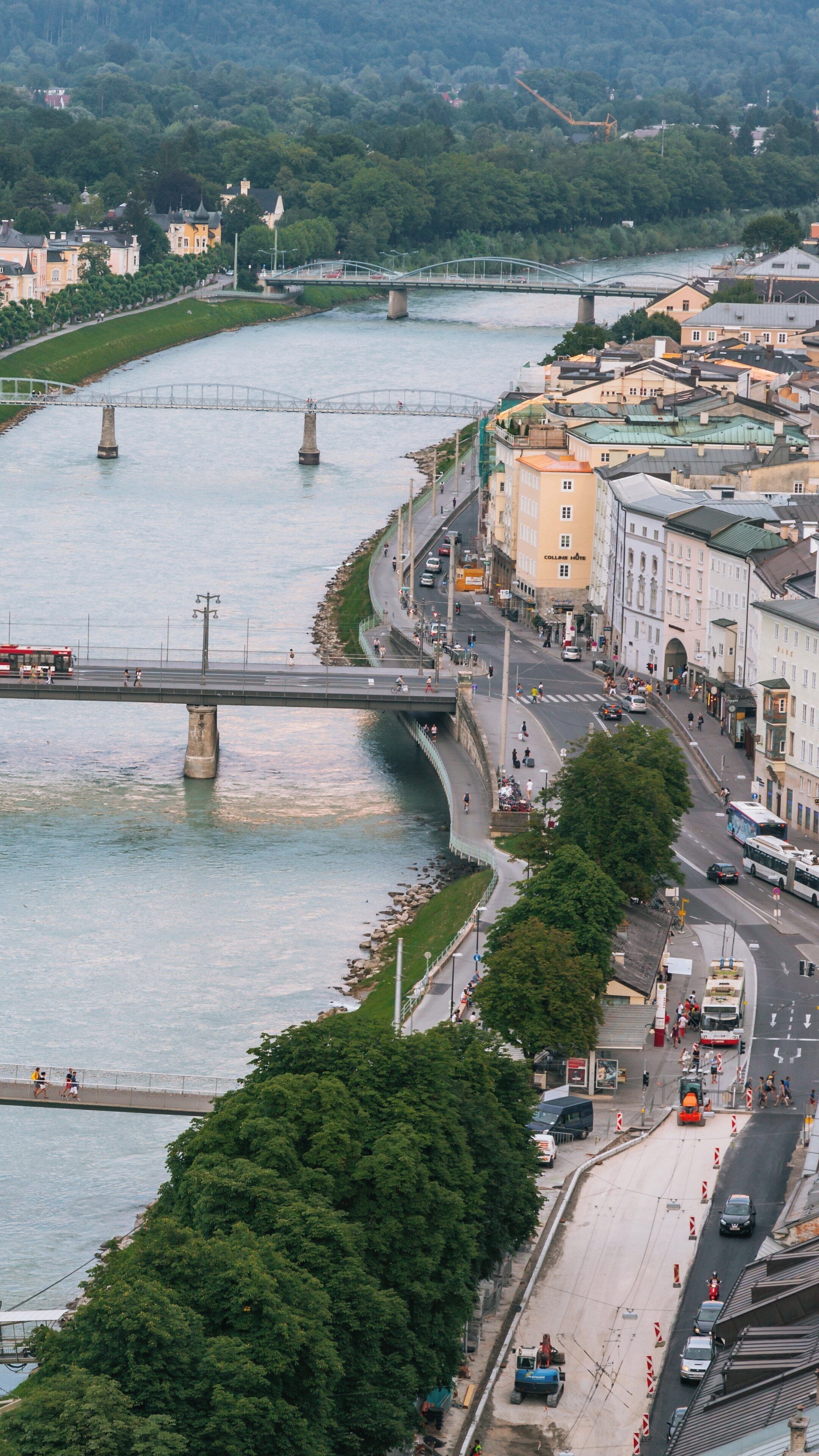 Exploring the scenic landscape of Moenchsberg Museum of Modern Art in Salzburg, Austria showcasing the riverside and city architecture