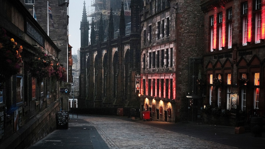Moody morning photo in Edinburgh Scotland. Taken just outside the the castle esplanade. Mornings are when you have the best chance at fog