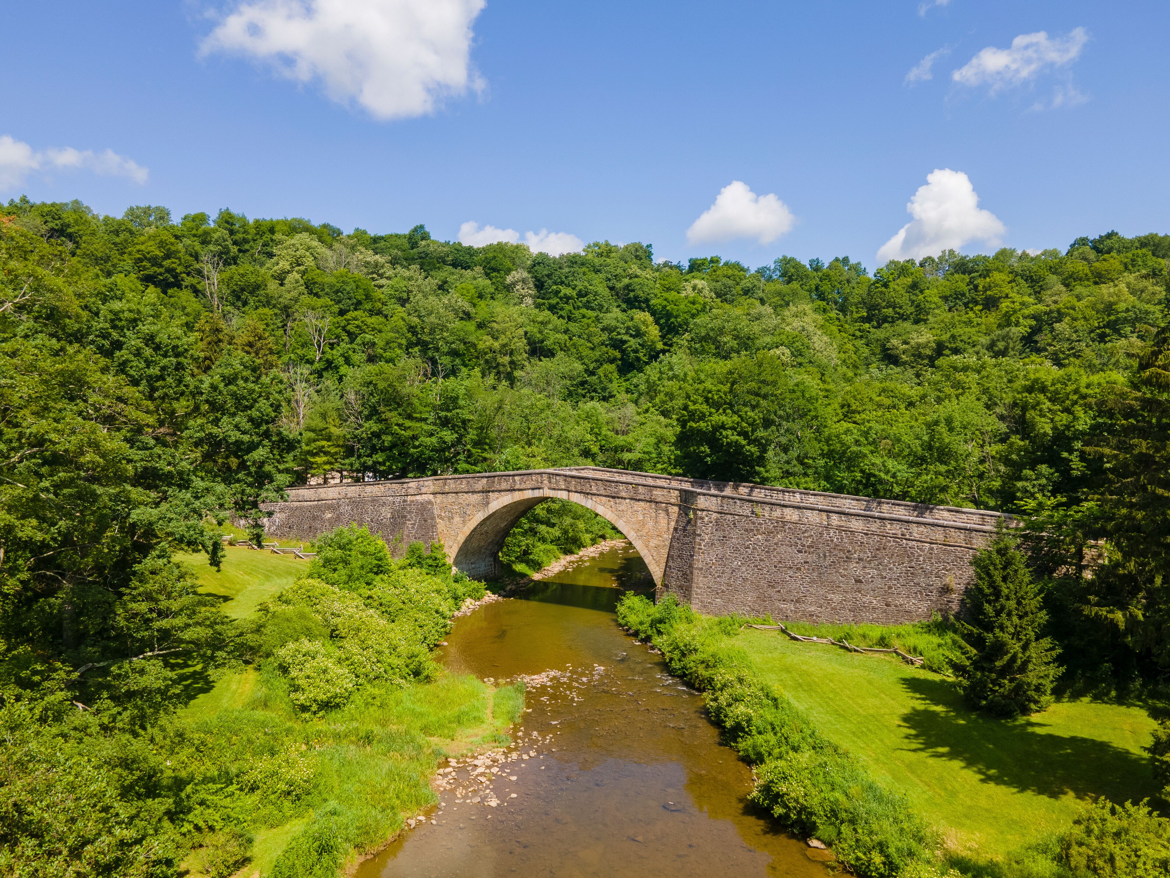Aerial View of the Casselman River Bridge in Grantsville, Maryland, United States.