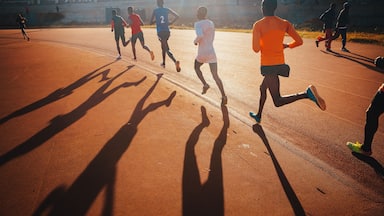 Running training in Kenya. a group of Kenyan marathon runners prepare for the race. Training session in Eldoret near iten, Home of Champions