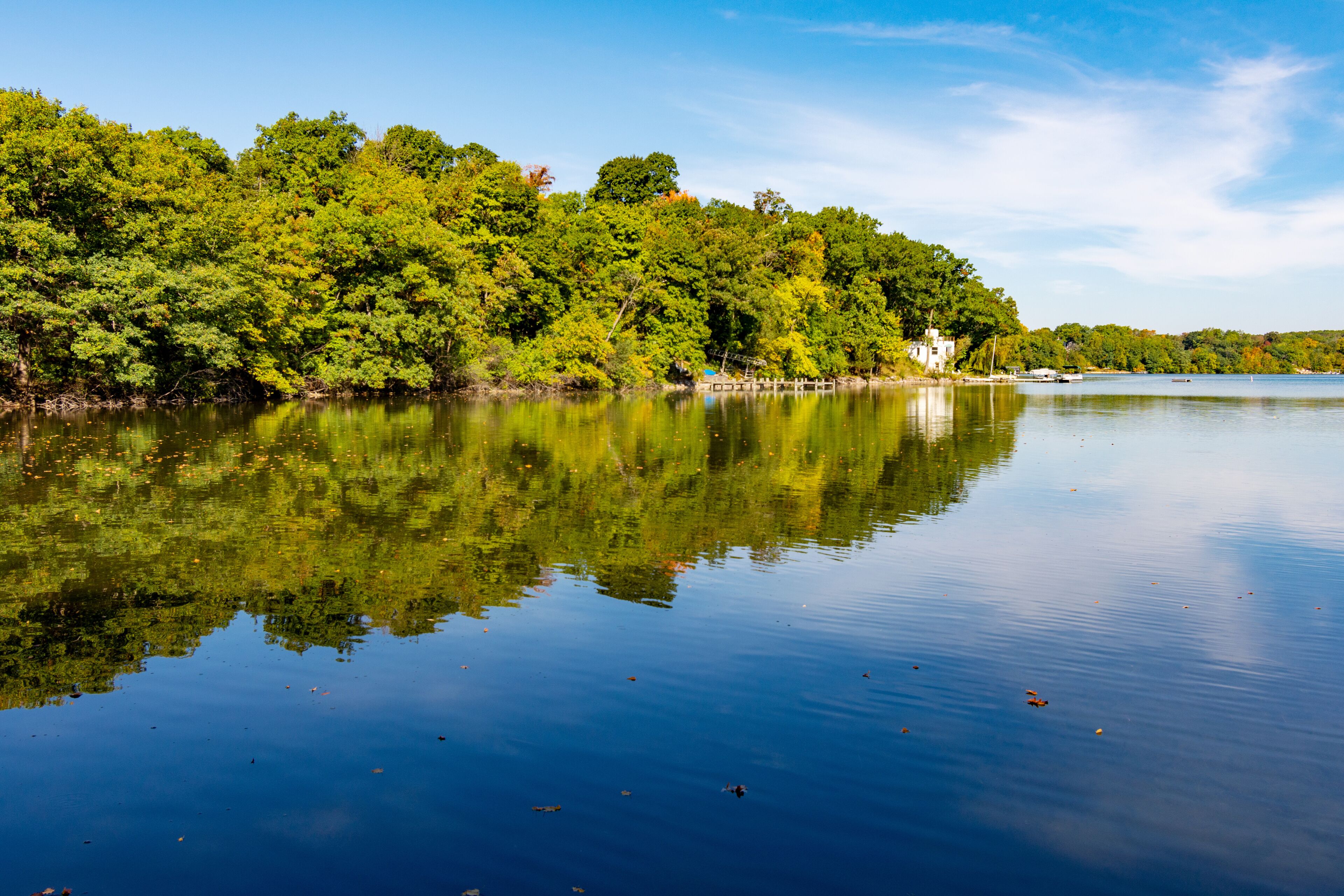 Looking onto a Wisconsin lake on an early October morning.