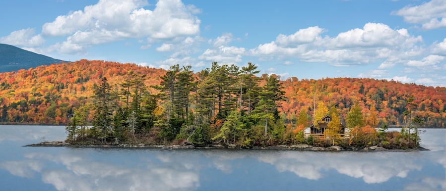 Little island with house on Moosehead Lake - Greenville, Maine - Autumn colors