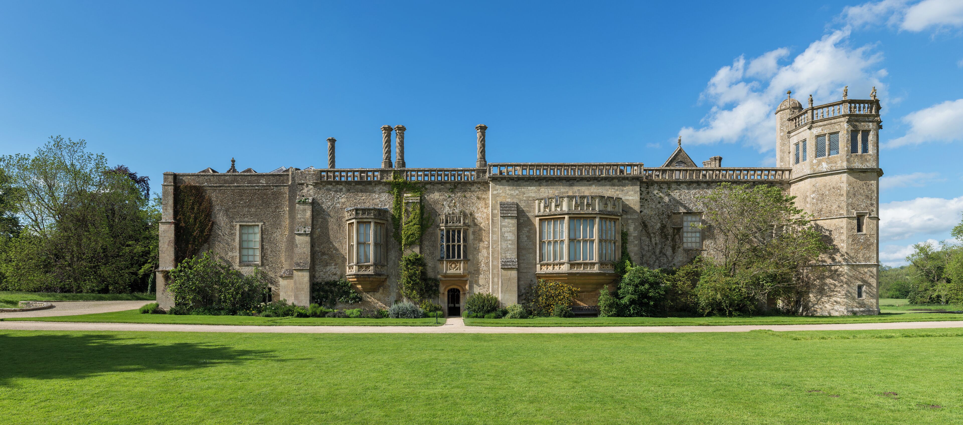 A panoramic view of Lacock Abbey as viewed from the south