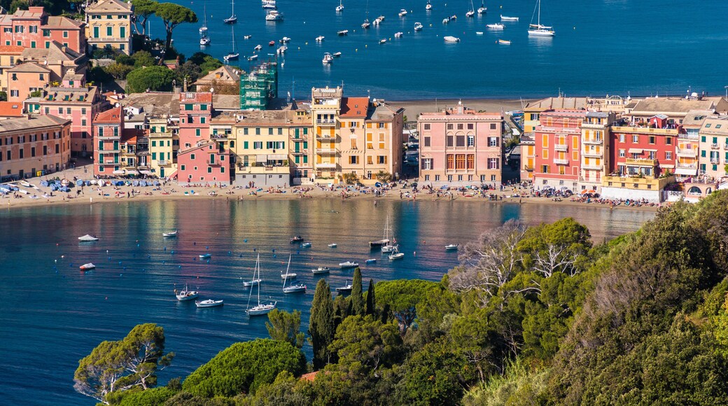 KHDFR3 The seafront and the beach of Sestri Levante, seen from distant surrounding hills