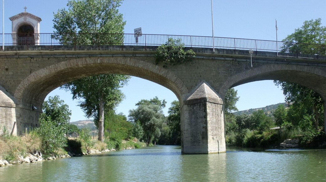 Brigde Ponte a Petrignano and the Chiascio river in Petrignano, hamlet of Assisi, Province of Perugia, Umbria, Italy