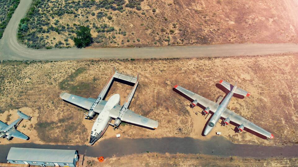 Aerial view of Museum of Flight and Aerial Firefighting. It is a private non-profit air and space museum in Greybull, Wyoming
