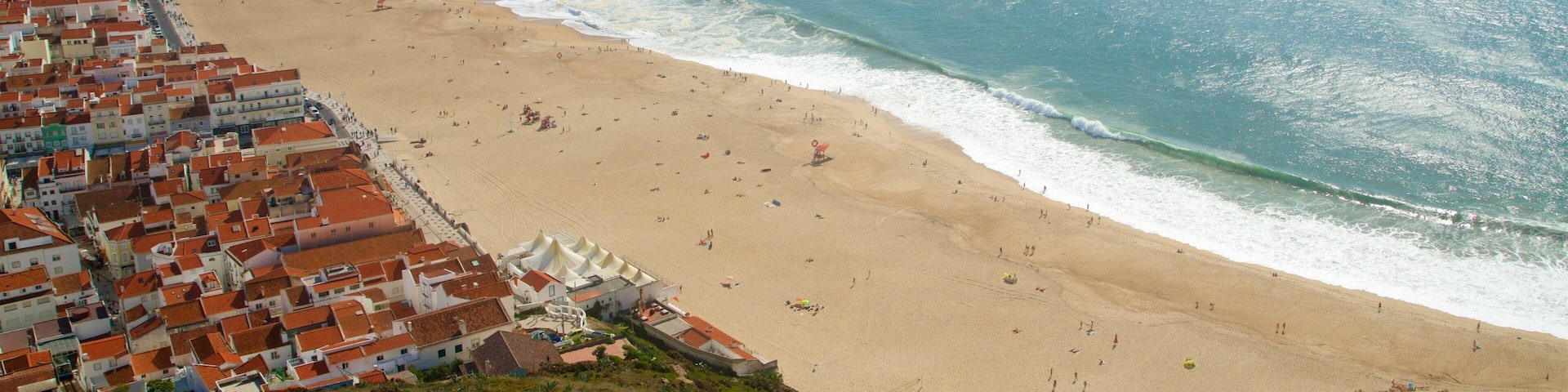Nazare which includes general coastal views, a sandy beach and a coastal town