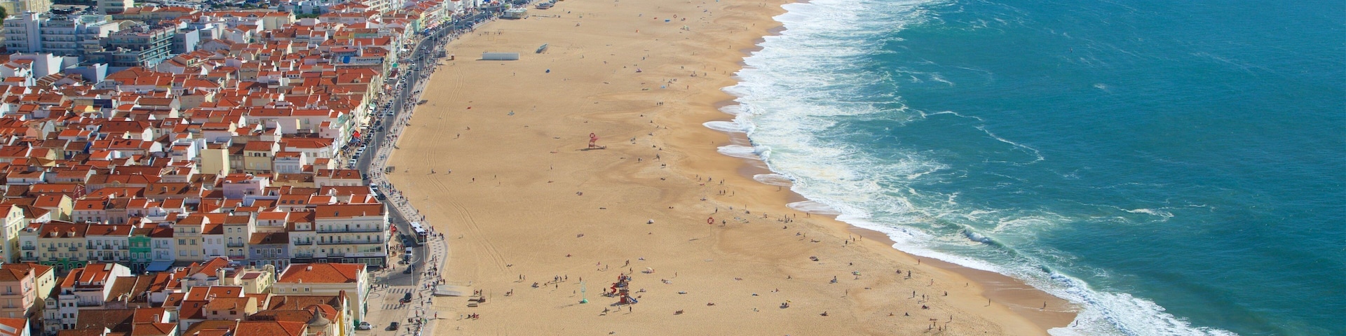 Nazare mostrando una ciudad costera, una playa y vista general a la costa