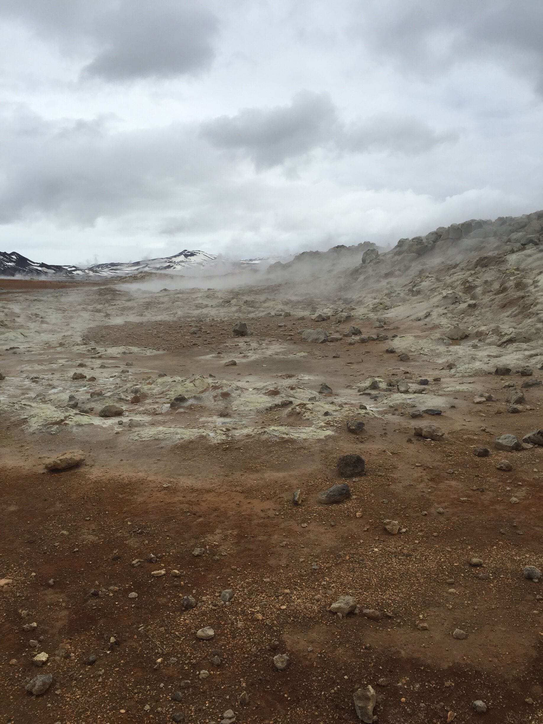 Steam vents in the Myvatn area. As soon as we got out of the car, the smell of sulfer was overwhelming. There were steam vents and mud pits and pits of boiling, almost black water all over this area. 