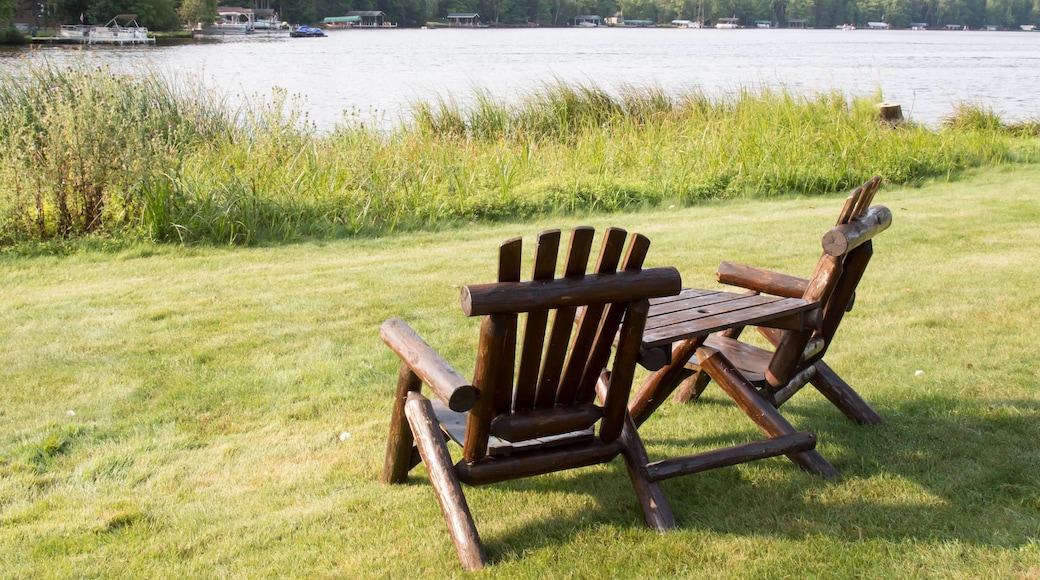 Two wooden Adirondack chairs in Eagle River, Wisconsin