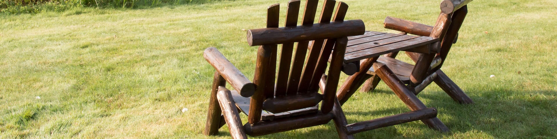 Two wooden Adirondack chairs in Eagle River, Wisconsin