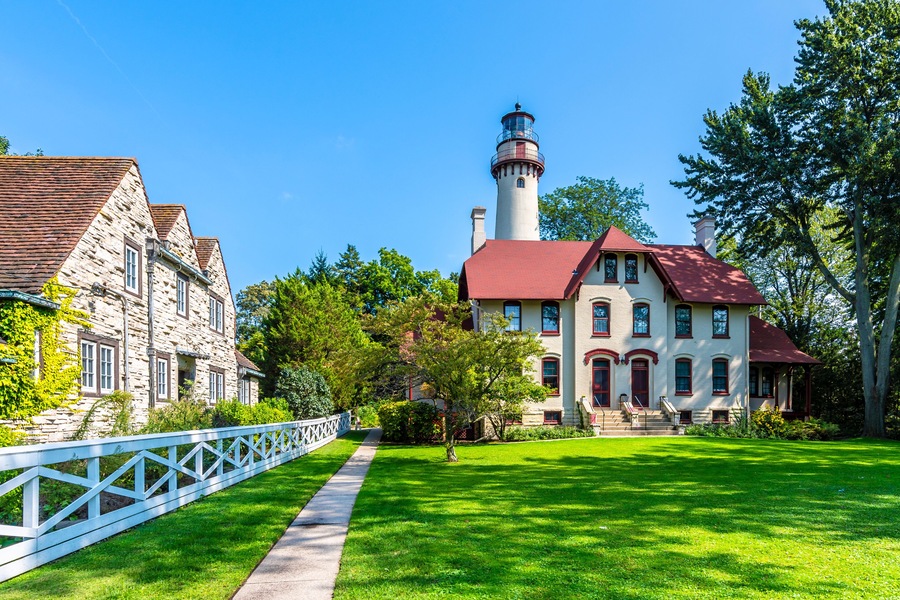 Grosse Lighthouse near Michigan Lake in USA