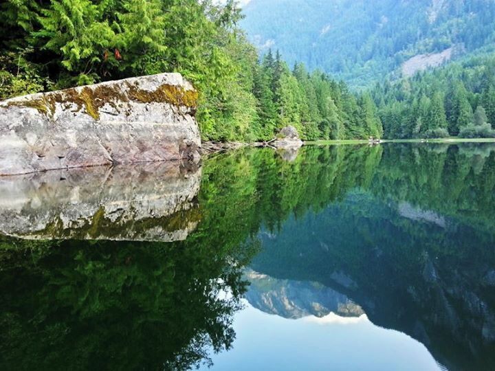 The water was like glass and the only thing cutting it was my canoe.
Silver Lake Provincial Park near Hope, British Columbia