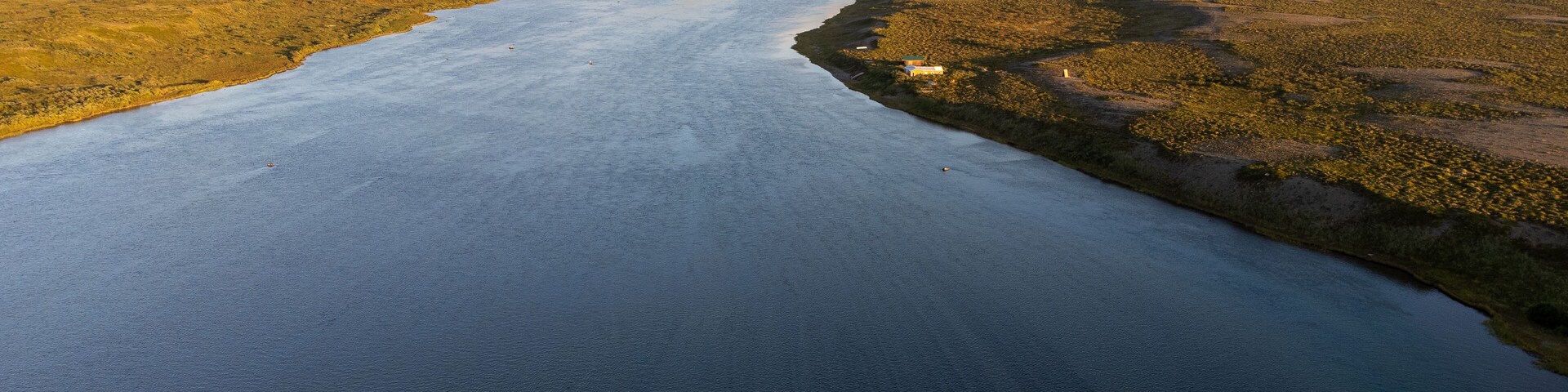 Aerial view of the Egegik river on the Alaska peninsula leading into Bristol Bay
