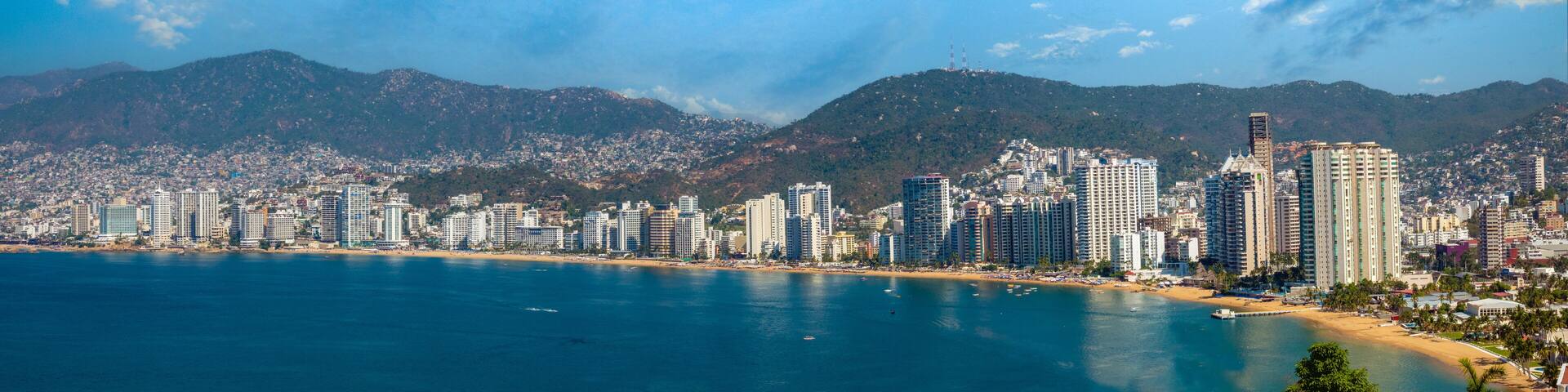 Panorama of Acapulco Bay above La Caleta Beach, Acapulco, Guerrero, Mexico