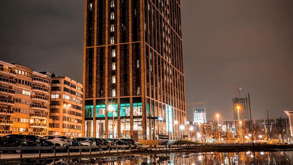 The Student Hotel in Eindhoven by night