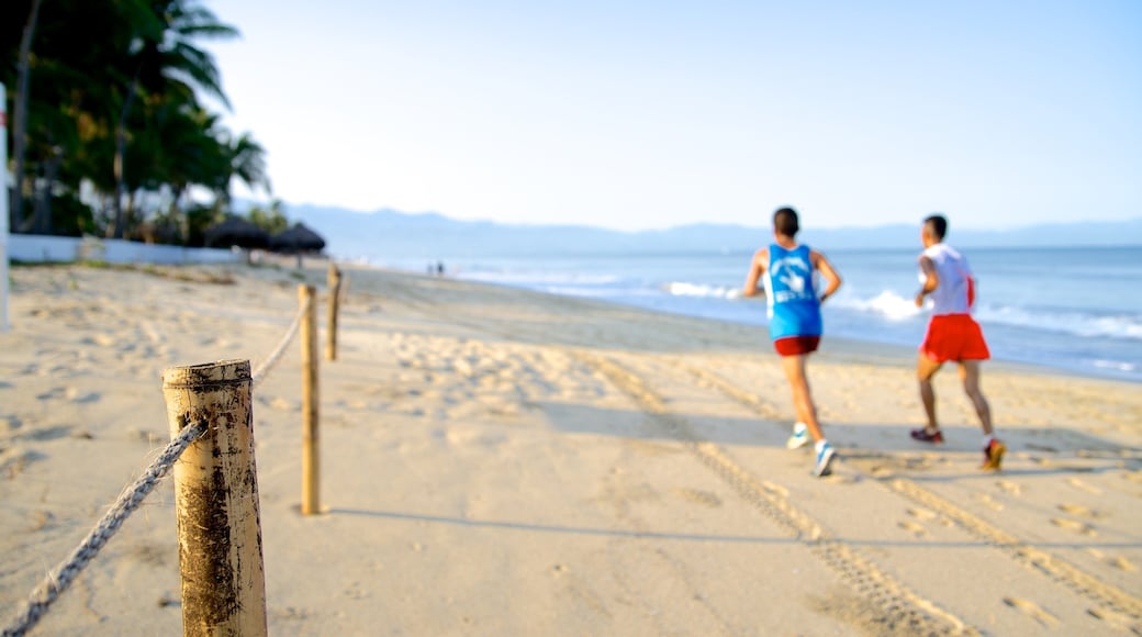 Mexico featuring a bay or harbor and a beach as well as a small group of people