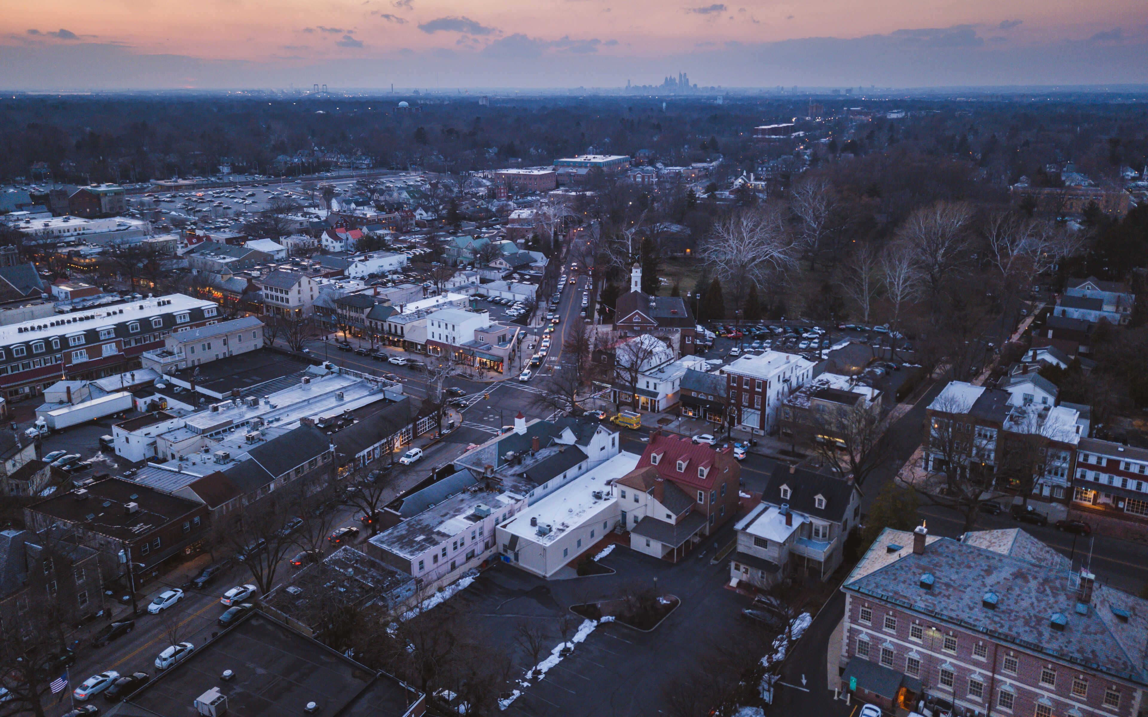 Aerial Sunset in Haddonfield New Jersey