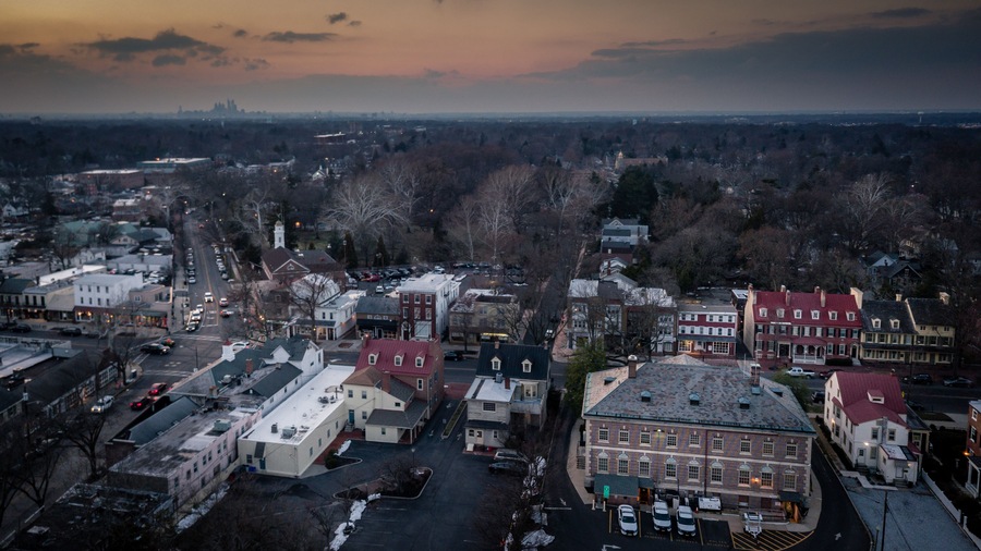 Aerial Sunset in Haddonfield New Jersey