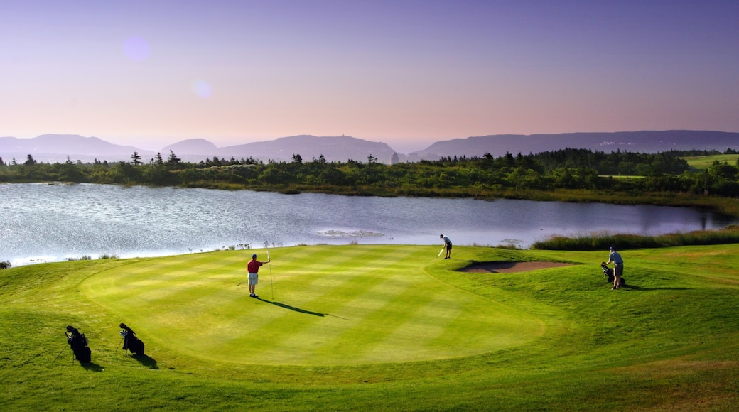 Newfoundland and Labrador showing a sunset, a lake or waterhole and golf