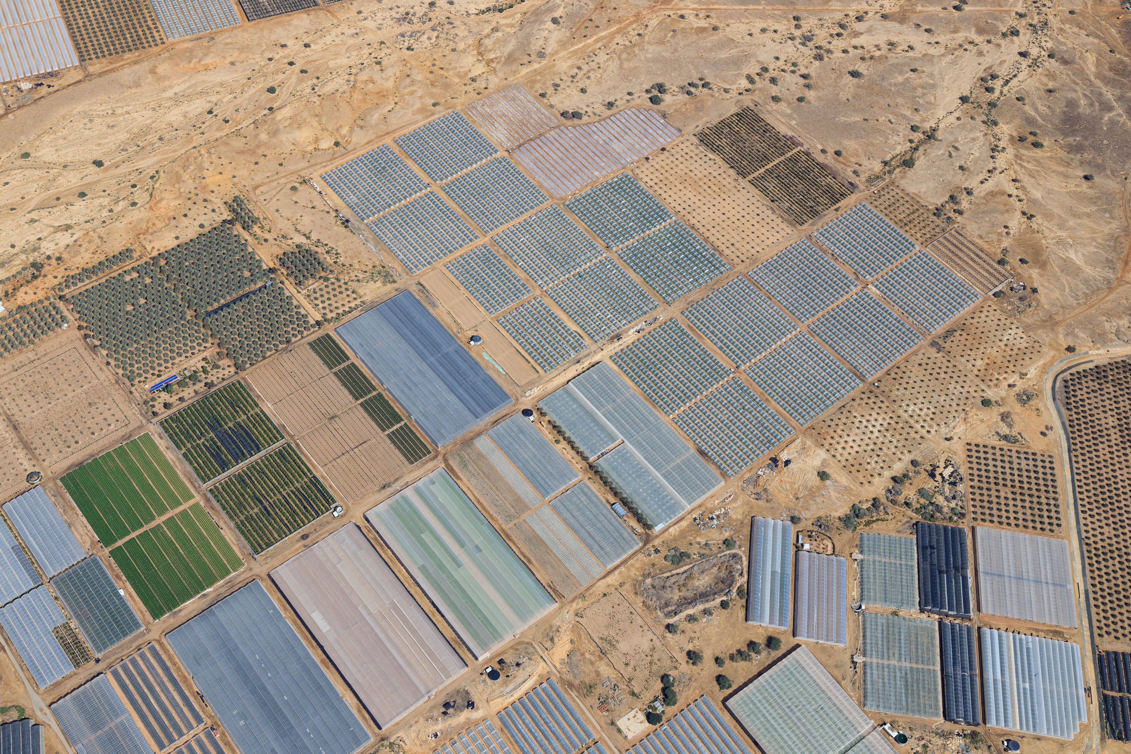 Dead Sea, ISRAEL -February 28, 2019: Flying over Ein Yahav a argriculture place of Israel.