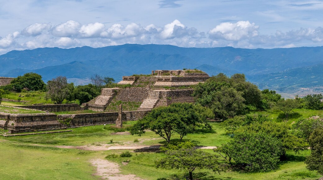 The ruins of Monte Alban, a large archaeological site in Oaxaca, Mexico
