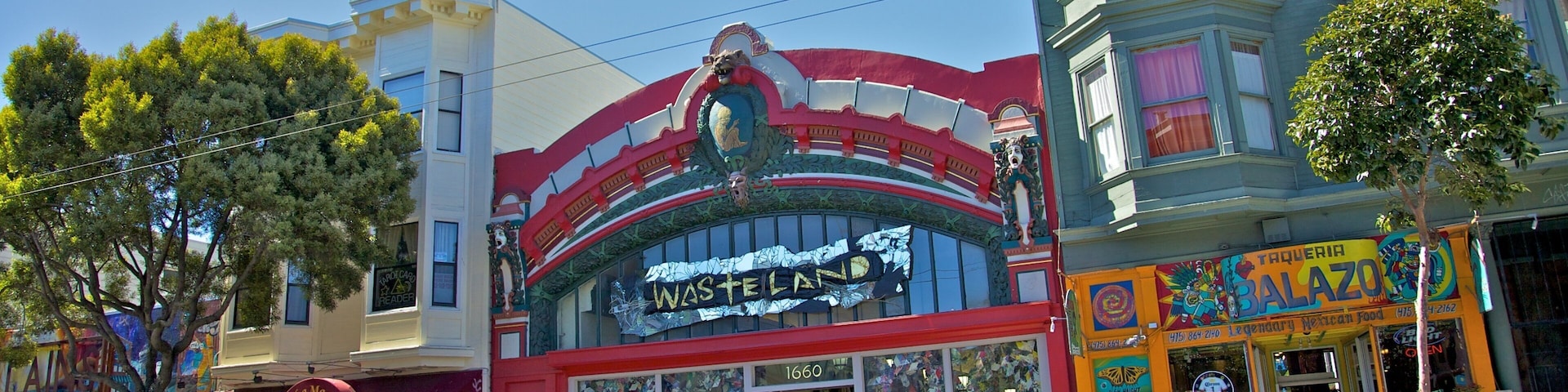 Colorful buildings and eclectic shops in Haight-Ashbury district reflect unique culture of San Francisco