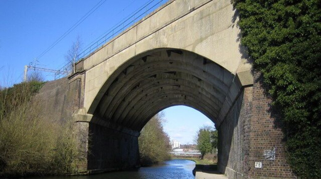 Grand Union Canal: West Coast Main Line railway bridge. Viewed looking north towards Nash Mills.