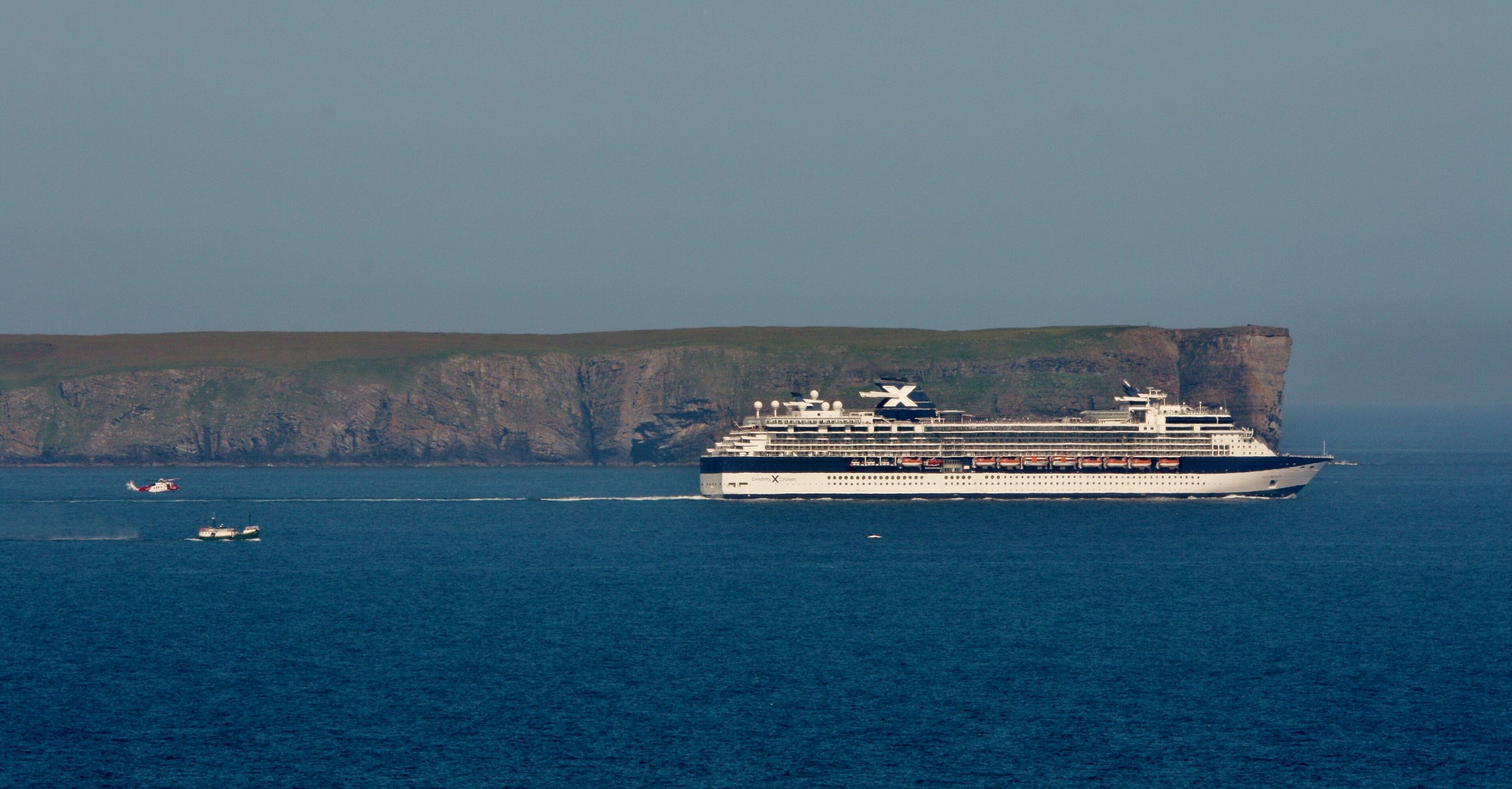 Passing the Bard of Bressay followed by the Valkyrie and Sumburgh Coasguard Rescue !