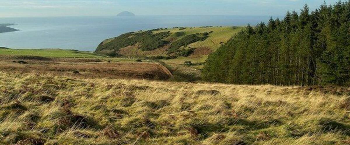 Clyde View from Knoweside Hill Looking down the western slopes of Knoweside Hill towards the Firth of Clyde, with Ailsa Craig in the distance. Viewed in mid-December.