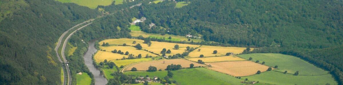 Aerial view of Wye valley at Hadnock