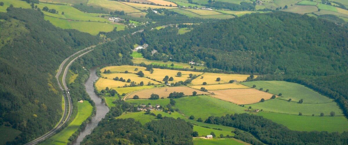Aerial view of Wye valley at Hadnock
