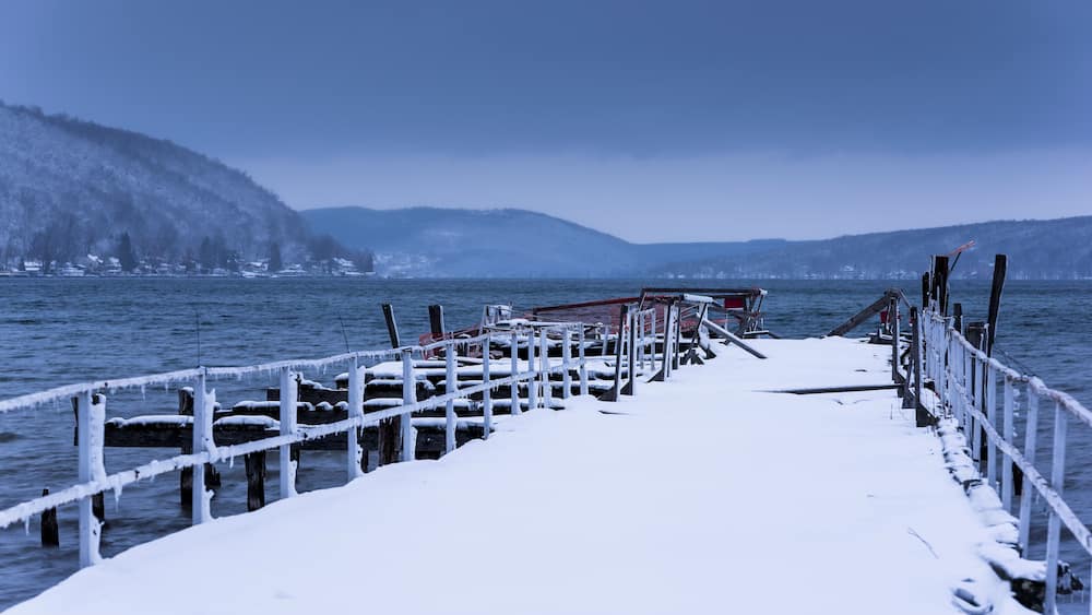 Winter & Snow Scene - Abandoned Dock - Keuka Lake - Hammondsport, New York