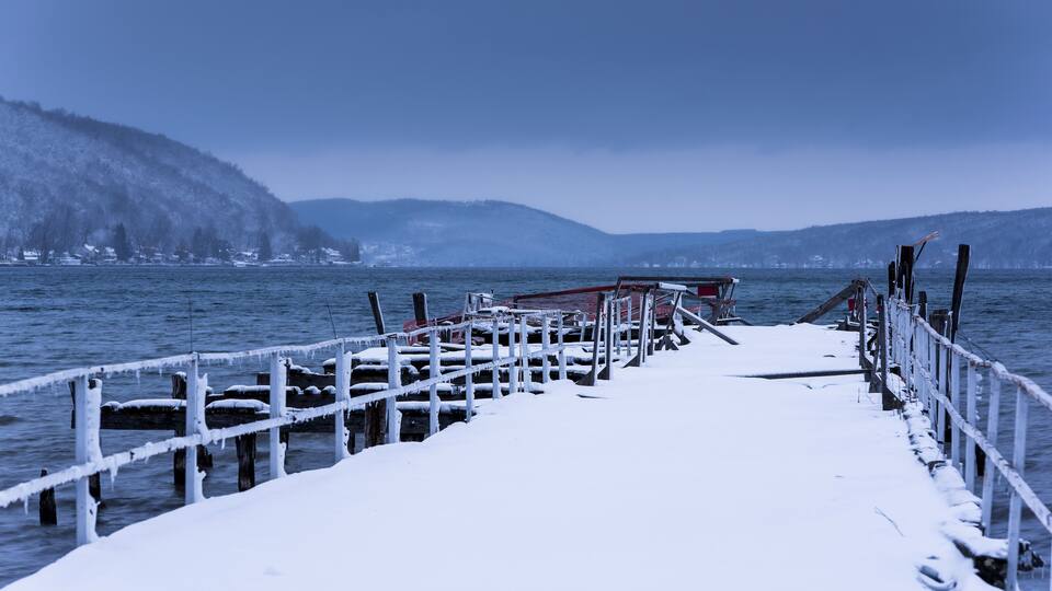 Winter & Snow Scene - Abandoned Dock - Keuka Lake - Hammondsport, New York