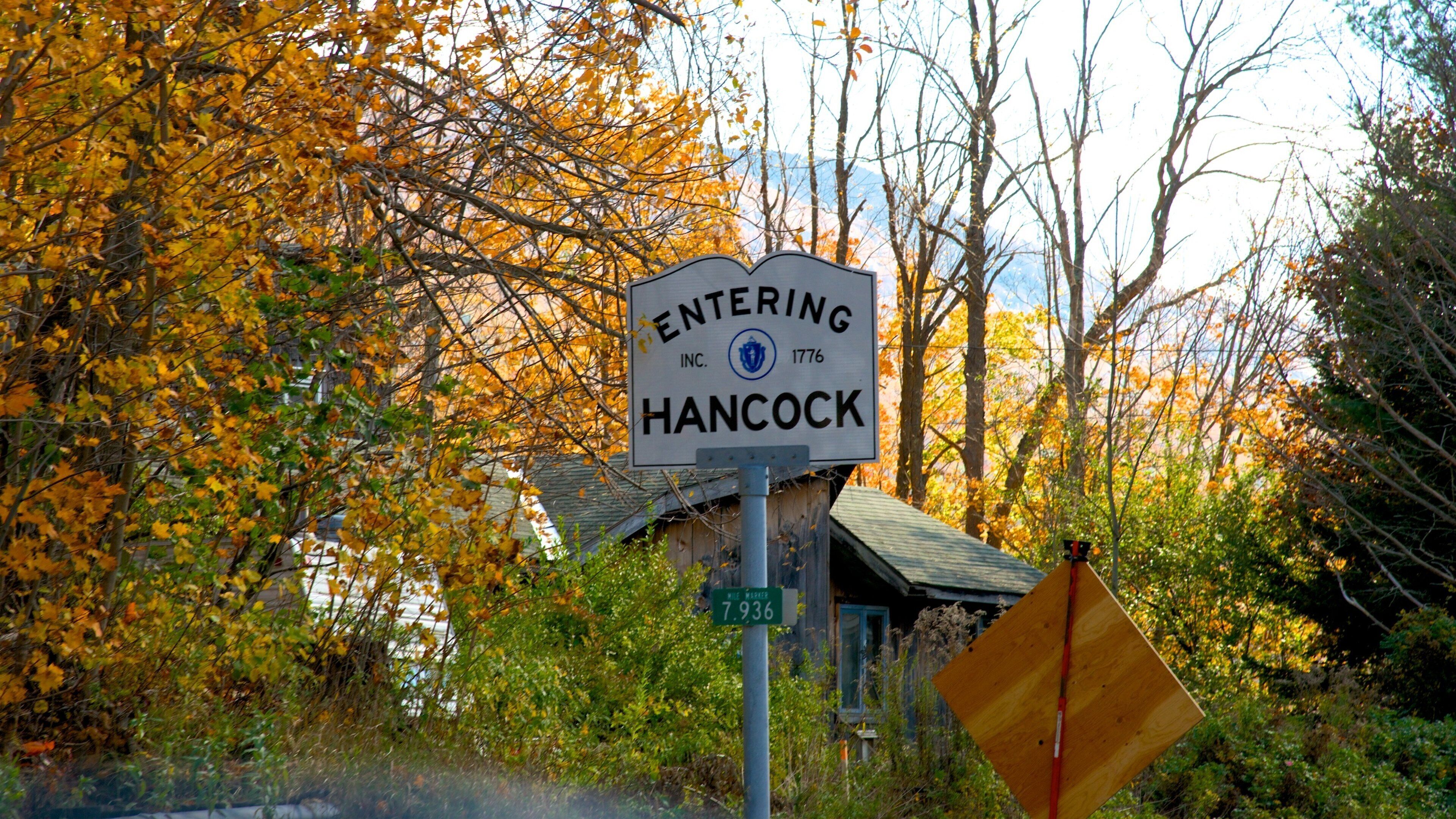 Hancock showing autumn colours and signage