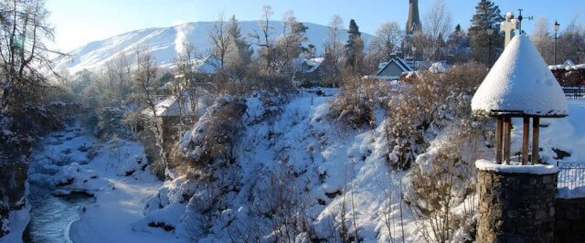 Deep Freeze in Braemar View south from the Clunie Bridge at 11.30am with the temperature at -17C. Braemar is the coldest place in the UK, having twice reached the record low temperature of -27.2C (in 1895 and 1982).