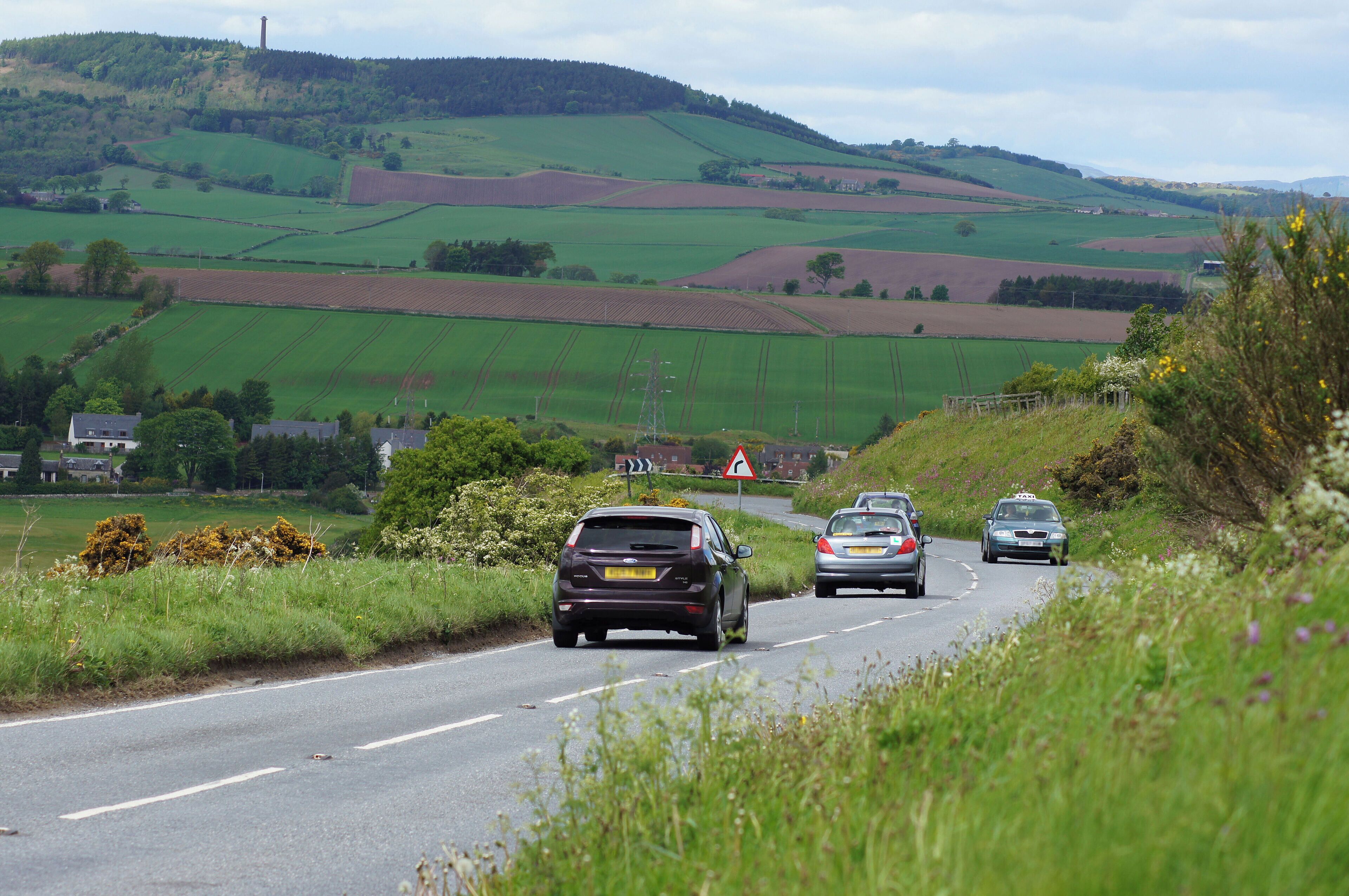Winding road going down to Cupar, Fife