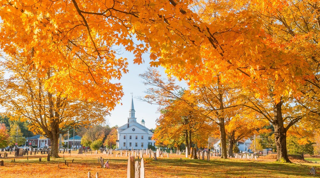 Golden autumn in Hanover, Massachusetts cemetery