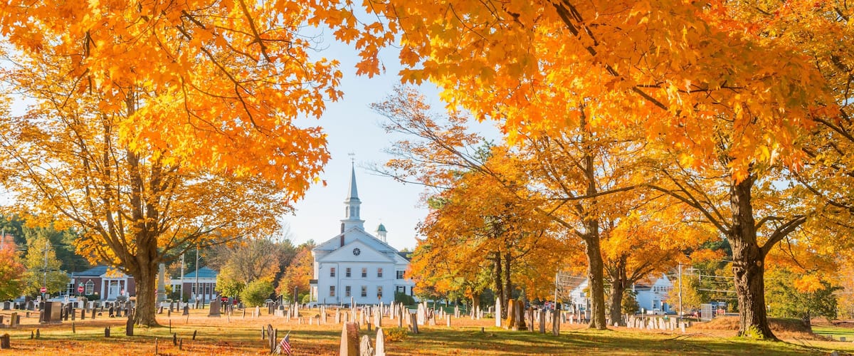 Golden autumn in Hanover, Massachusetts cemetery